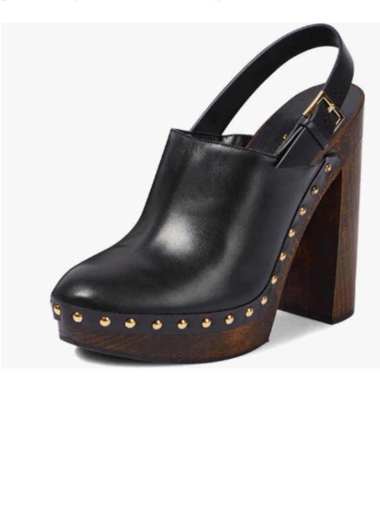 Black Women Chic Closed Toe Studded Clog Platform Slingbacks Buckle Pumps